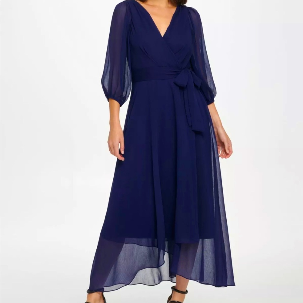 NWT Dkny Navy Blue Wrap Dress Sz 2 Formal Sheer